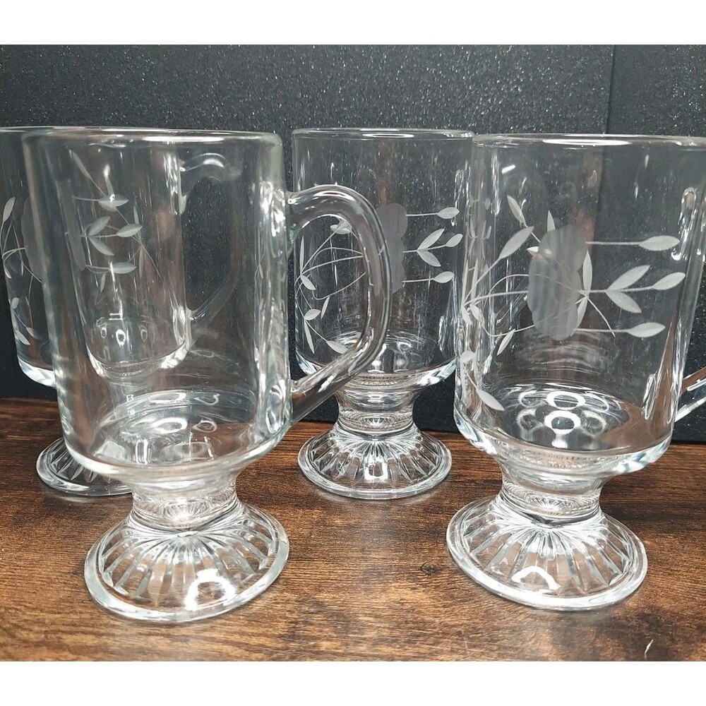 Princess House Heritage Irish Coffee Mugs with Etched Floral Design Set of 4